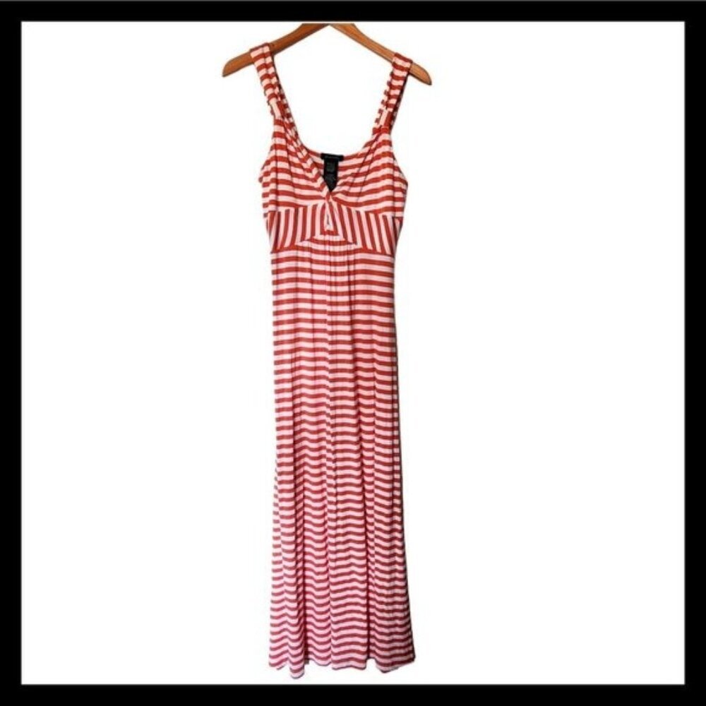 Spense Orange White Stripe Twist Front Maxi Dress Size L Large NWT